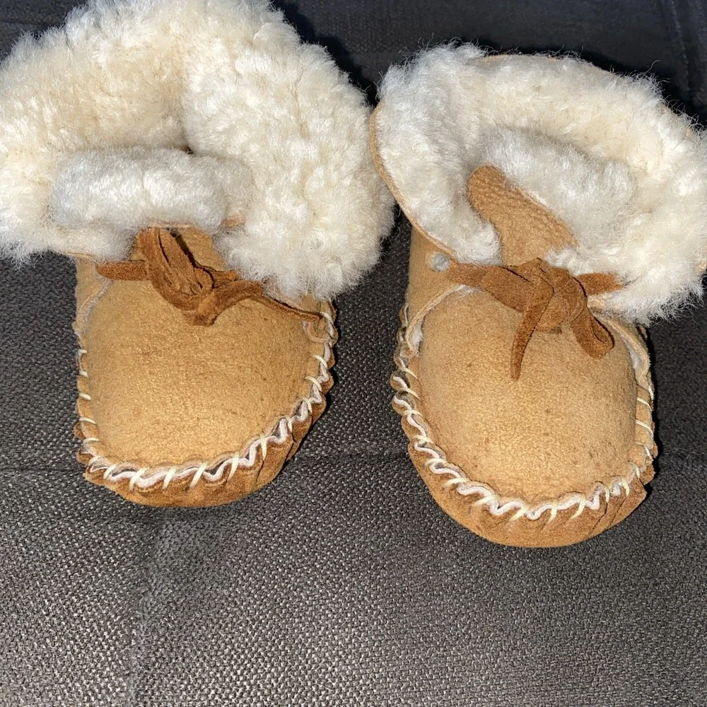 Sheepskin Baby Moccasins Infant Suede Shearling Booties Brown 5